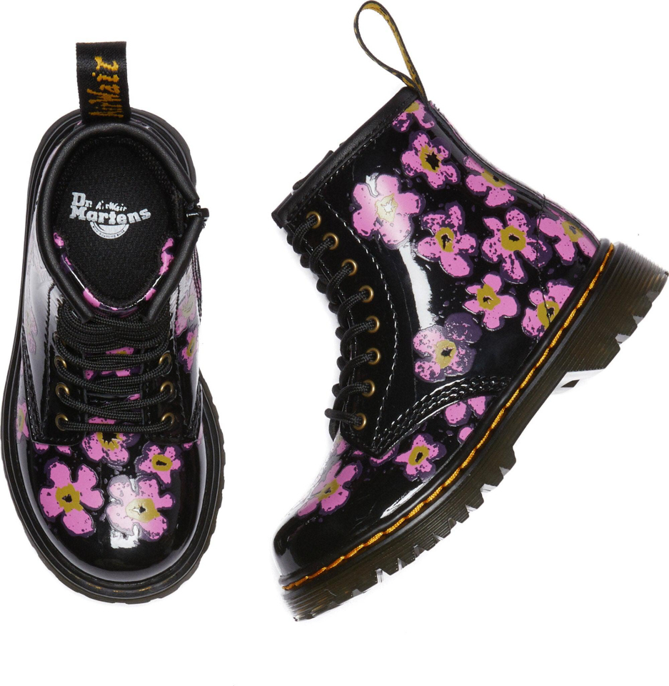 DR MARTENS # 1460J NOIR FLEURS ROSE - 3734 - DR MARTENS